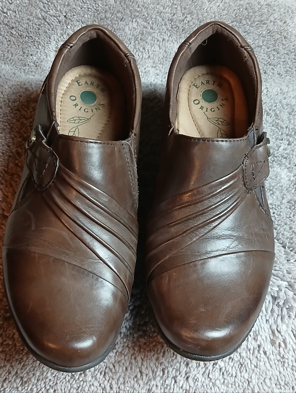 Earth Origins Madison Brown Leather Comfort Loafers Size 9W